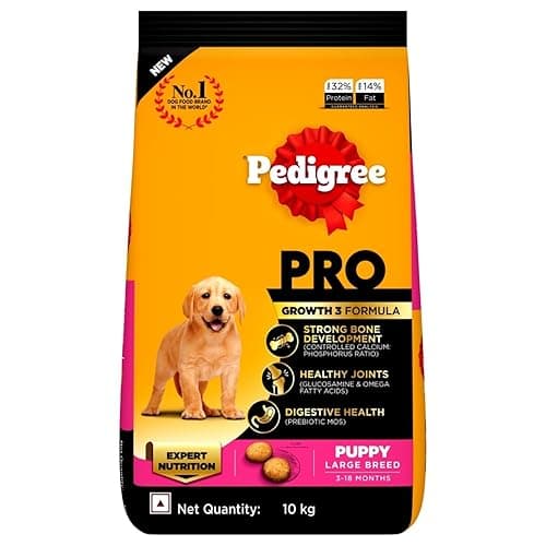 Pedigree PRO Puppy Large Breed, 10 kg Dry Dog Food, Vet Trusted Brand, Expert Nutrition, Quality Protein, 33% More Nutrients (3-18 Months)