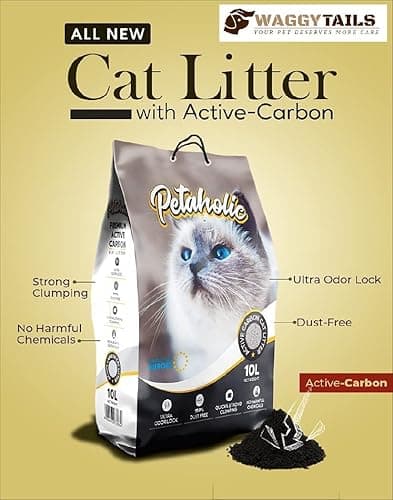 Petaholic Cat Litter | Premium Bentonite Clumping Litter with Activated Carbon for Quick Cleaning & Ultra Odour Control Safe for Multiple Cats & Kittens (10KG) (Pack of 1)