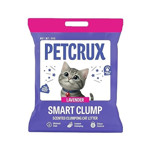 PetCrux Smart Clump Cat Litter 5kg,100% Natural Bentonite Clay, Lavender & Lemon Scented | 99% Dust-Free,Rapid Clumping & Odour Lock,for All Cat Breeds