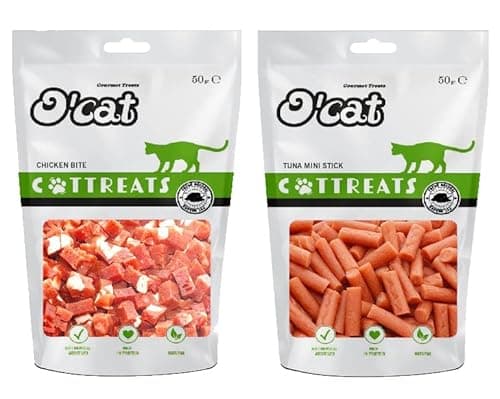 PETS EMPIRE O'Cat Chicken Bite and Tuna Mini Stick Snacks, Healthy Cat Treats, Kitten Snack Sticks and Bites for Training and Feeding, Non-Vegetarian Kitty Snacks for Cats,Kittens (50 g X 2)