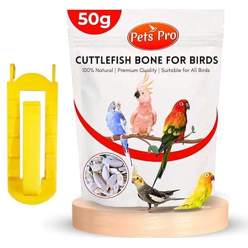 Pets Pro Premium Cuttlefish Bone for Birds 50gm with Free Holder (5-inches) | Calcium-Rich, and Chemical-Free | for Budgies, Cockatiel, Macaw, Lovebird, Cockatoo etc