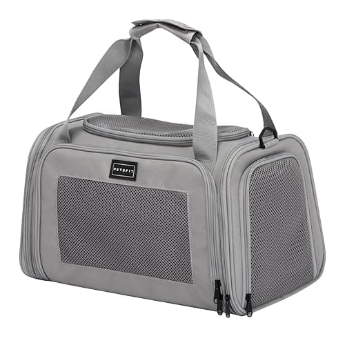 PETSFIT Cat Carrier Airline Approved, Soft Carrier for Small and Medium Cats Under 12 Lbs, Soft Cat Travel Bag, Kitten Carrier with Extendable Mat, Grey