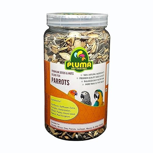Pluma Bird Food for Parrots, Parakeets, Macaw, Conure, African Grey, Lorikeet - 500g | Premium Seed and Millet Mix | Daily Feed for Adult & Self Feeding Birds.