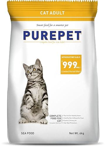 Purepet Adult Dry Cat Food 6kg | Sea Food Flavour | Taurine for Healthy Heart | Healthy Skin & Beautiful Coat | Control Urinary pH | Hair Ball Protection