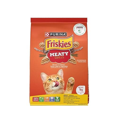 PURINA, FRISKIES, Meaty Grills Adult Dry Cat Food, 1 Kg, Contains Chicken, Turkey, Lamb and Vegetables Flavours