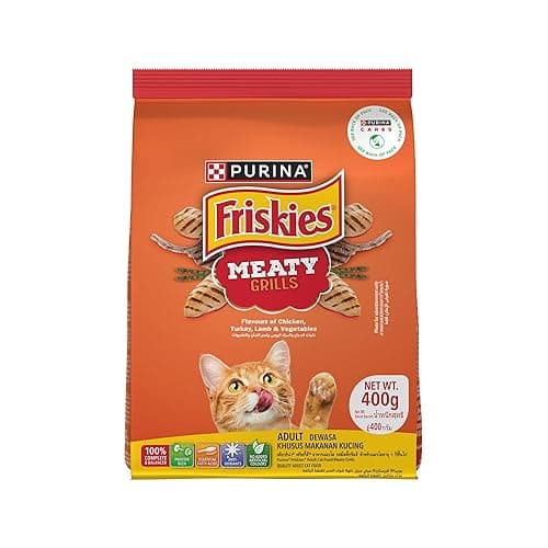 PURINA, Friskies Meaty Grills Adult Dry Cat Food, 400 g, Contains Chicken, Turkey, Lamb and Vegetables Flavours