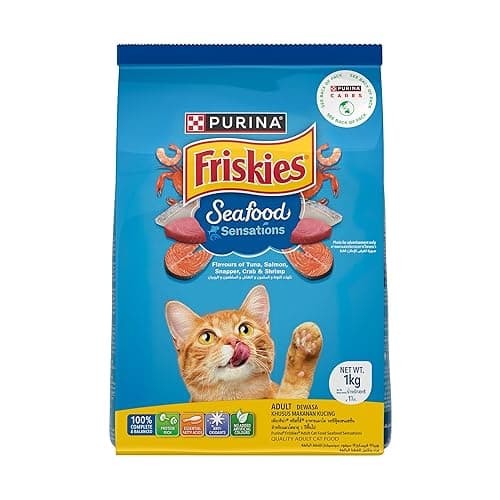 PURINA, Friskies Seafood Sensations Adult Dry Cat Food, 1kg, Contains Tuna Salmon, Snapper, Crab & Shrimp Flavours