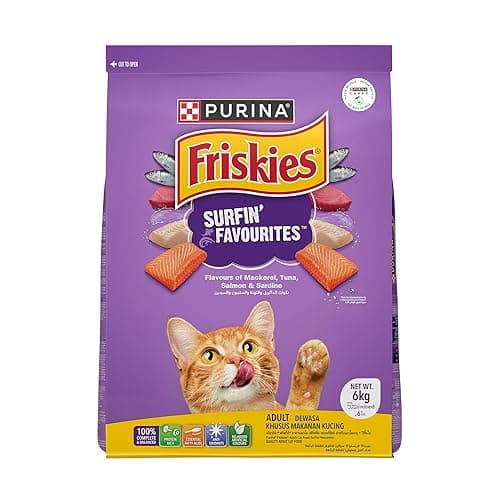 Purina Friskies Surfin' Favourites Adult Dry Cat Food, 6kg, Contains Mackerel, Tuna, Salmon & Sardine Flavours
