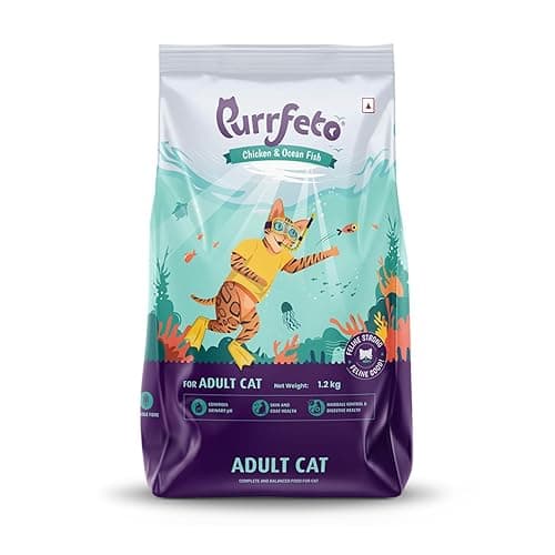 Purrfeto Adult Dry Cat Food | Chicken & Ocean Fish | 1.2 kg | 40% Reduction in Urinary Track Diseases |Anti Hairball Formula |Healthy Skin & Coat |Improves Digestive Health