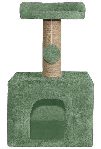 PURWAY Soft Fur Condo Activity Cat Tree - Sisal/Jute Rope | Scratching Post | Hanging Ball | Suitable for Cats (Green)(Furr-23)