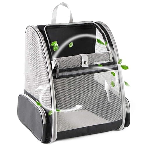 Qpets® Breathable Design Cat Bag Carrier Backpack for Hot Weather, Expandable Cat Dogs Cage, Cat Bag, Backpack Design Pet Travel Carrier Pet Case for Small Pets (Grey)