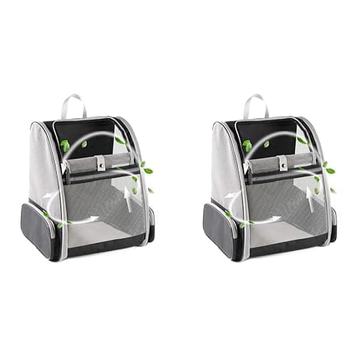 Qpets® Breathable Design Cat Bag Carrier Backpack for Hot Weather Expandable Dogs Cage Pet Travel Case for Small Pets Grey 2PCS