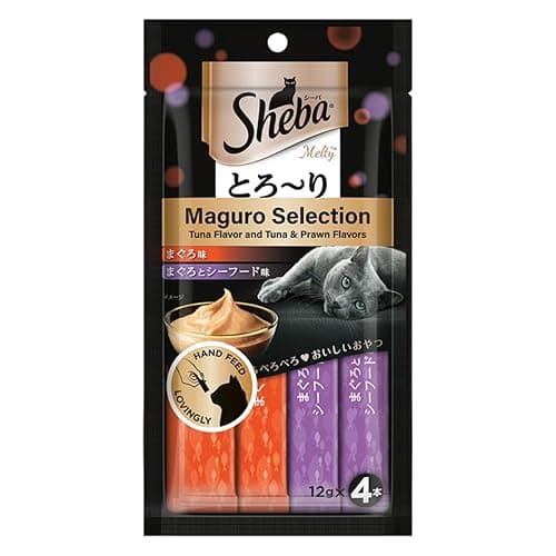 Sheba Melty Premium Lickable Creamy Cat Treats, Maguro Selection – Tuna & Tuna & Prawn Flavors, 4 Sticks x 12g (48g), Creamy Treats for Bonding