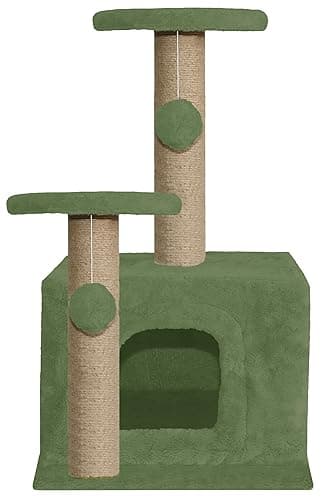Soft Fur Activity Cat Tree - Natural Sisal Rope, Condo with Sisal Scratching Post, Hanging Ball Toys for Cats and Kittens (FURR- 25 - Green)
