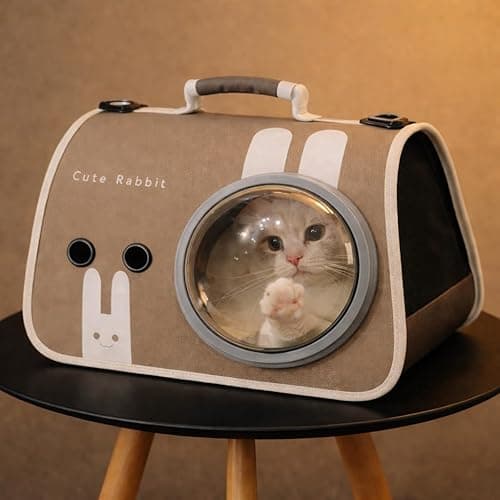Space Capsule Pet Carrier Backpack for Cats & Small Dogs, Grey/Green, 42x28x32cm, Travel Bag with Bubble Window, Ventilated Design, 1.3kg, Max 6kg Capacity (Bunny Ears Grey)