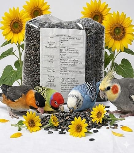 Sunflower Seeds for Birds 1kg (Human Grade) | Natural Bird Food for Parrots, Cockatiels, Conures, Lovebirds, Cockatoo, Macaws & Fancy Birds for All Life Stages