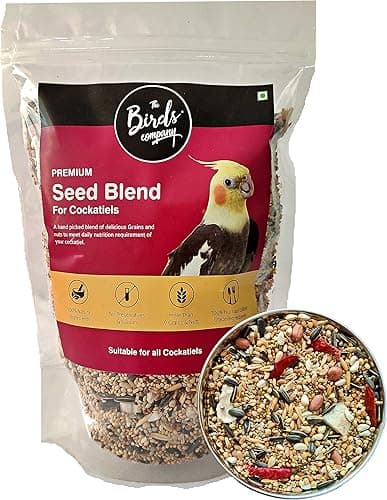 The Birds Company All Life Stages Premium Seed Blend of 9 Grains & Nuts, Fortified with Spirulina & Cuttlefish Bone, Bird Food for Cockatiels, 450 g