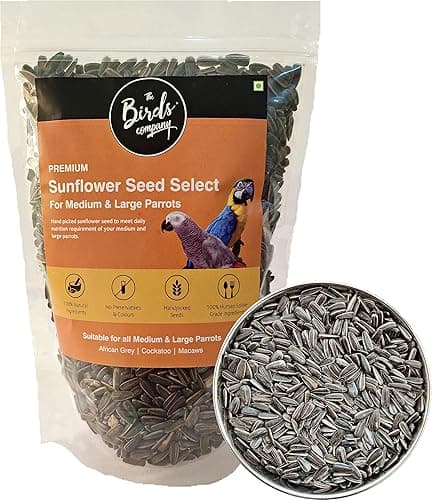 The Birds Company Striped Sunflower Seed with Spirulina, Bird Food for Conures, Lovebirds, Cockatiels, African Grey, Macaws, Cockatoo, Parakeets & Parrots, 450 G