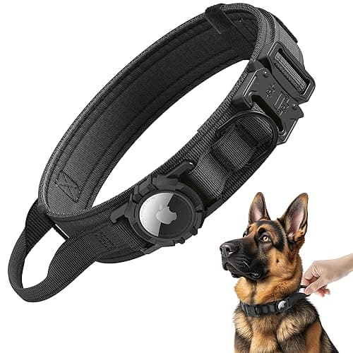 Upgraded Airtag Dog Collar Waterproof, Adjustable GPS Training Nylon Dog Collar with AirTag Holder, Control Handle and Quick-Release Buckle for Medium and Large Dogs (Black, L)