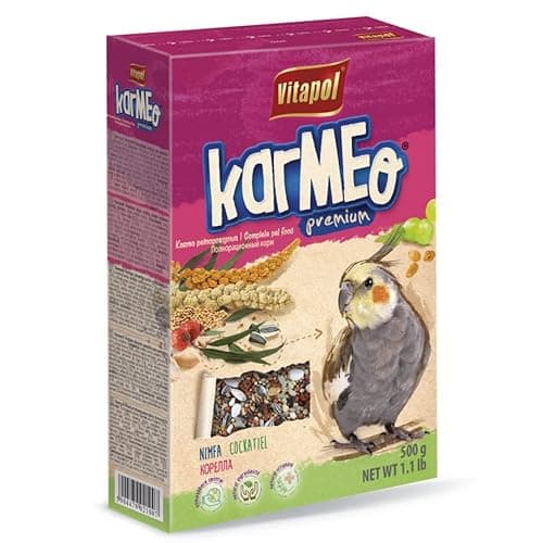 Vitapol Karmeo Premium Cockatiel Food 500 Gram Complete Balanced Diet with Millet Flax Seed Sunflower Seeds Fruits and Herbs Supports Digestion and Feather Health