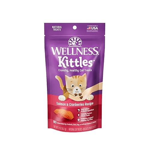 Wellness Kittles Grain Free Natural Cat Treats Made in USA Only, Salmon & Cranberries, 2-Ounce Bag