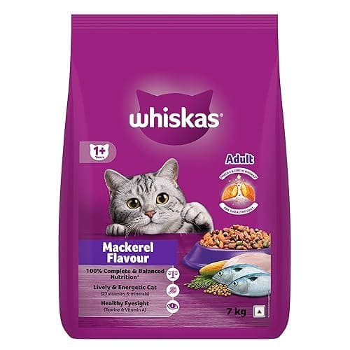 Whiskas Adult (1+ Years) Dry Cat Food, Mackerel Flavour, 7 kg, Contains 41 Essential Nutrients, Complete & Balanced Nutrition for Adult Cats