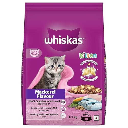 Whiskas Junior Mother Cat & Kitten (2-12 Months) Dry Cat Food, Mackerel Fish Flavour, 1.1 kg, Contains 41 Essential Nutrients, Complete & Balanced Nutrition for Mother Cats & Kittens