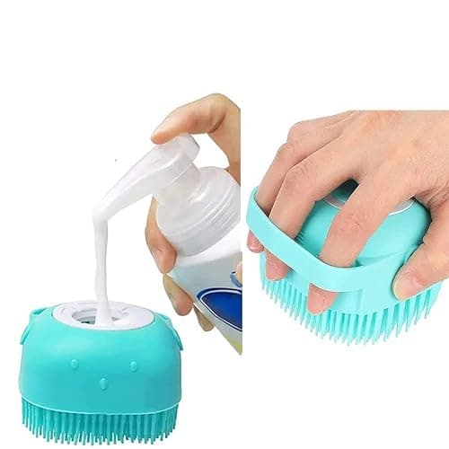 Woofy Pet Grooming Bath Soothing Massage Brush Shampoo Dispenser, Soft Silicone Brush Rubber Bristle for Dogs and Cats Shower (Color As Per Available)