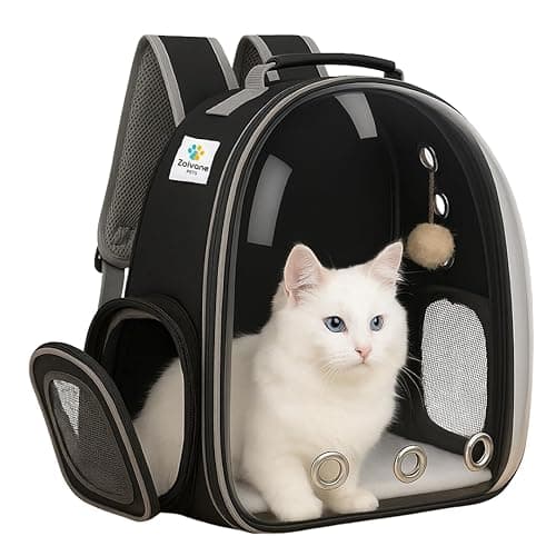 ZOIVANE Transparent Cat Carrier Backpack (Medium) | Breathable, Ventilated, Airline-Approved Pet Travel Bag for Cats & Small Dogs | Sturdy & Comfortable for Hiking & Travel (Black)