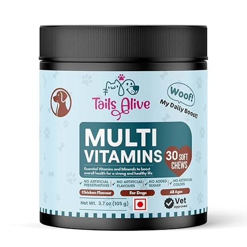 15-in-1 Multivitamin Soft Chew Supplements for Dogs | Daily Vitamins & Minerals for Immunity, Energy & Growth | Cold-Pressed, Vet Approved | Chicken Flavour | For All Breeds - 30 Soft Chews