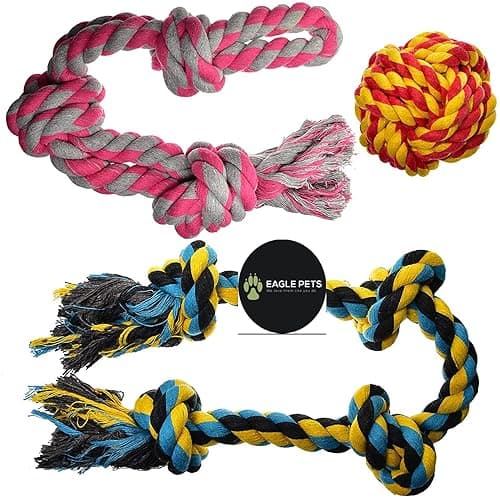 3 Nearly Indestructible Chewing Toys for Aggressive Chewers -Small to Large Dog Toys - Durable Heavy Duty Dental Chew Toys for Dogs - Tug of War Dog Toy (Color May Vary)
