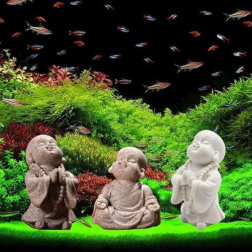 3 Pack Aquarium Ornaments Decoration, Fish Tank Decor, Mini Buddha Statue Sculpture Decoration, Cute Aquarium Sandstone Buddha Fish Tank Decor, Ornament Decor for Fish Tank Aquarium Home Garden Desk