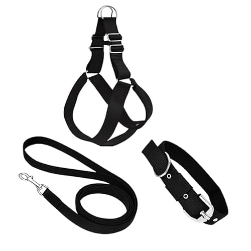 Adjustable Dog Harness, Leash & Collar Combo | Durable Nylon Dog Harness | Comfortable Fit for Daily Walks & Training | Harness Combo for Medium Breeds | Set of 3 pc | Black, Medium