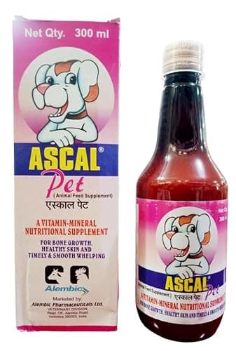 Alembic ASCAL Vitamin Mineral for Cat & Dog, Puppies Bone Growth Healthy Skin & Smooth Whelping Pet Health Supplements (300 ml)