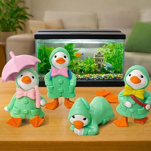 Aquarium Decor Fish Tank Ornament 4 Pcs Green Coat Duck Sinking Resin Non Toxic Aquarium Accessories Aquascape Accent for Fish Bowl Freshwater Tank Durable Decorative Setup
