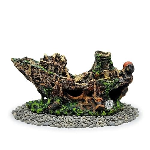 Aquarium Shipwreck Decor | Fish Tank Ship Cave Ornament for Betta, Guppy & Shrimp | Sunken Ship Aquarium Decoration | Fish Tank Accessories