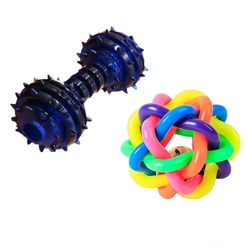 BLACK DOG Dog Toys Cat Toy Dumbbell Bone Colorful Knot Toys Pet Puppy Teething Chew Toys for Small Medium Dogs Rubber Cord Woven Training Toy with Jingle Bell Inside Cat Rainbow Color May Vary