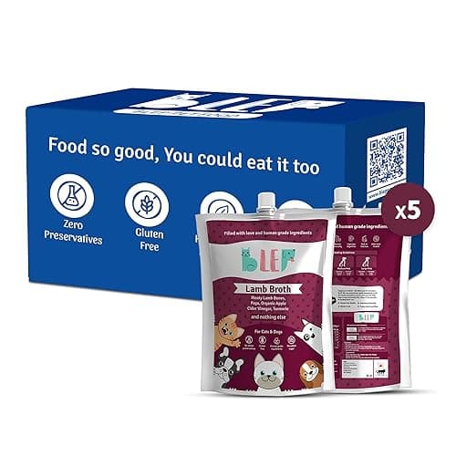 BLEP Lamb Broth 500 ml (100 ml x 5) for Cats & Dogs|Zero Preservatives|Aids Joint Health & Digestion|Collagen Rich| Human Grade, Natural Wet Dog Food|Bone Broth|Ideal for All Breeds (Pack of 5)