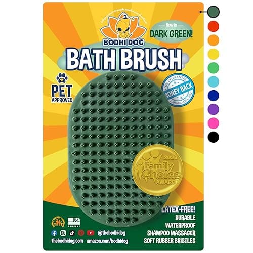 Bodhi Dog Shampoo Brush - Pet Grooming & Bath Supplies for Cats and Dog - Bath Brush for Long & Short Hair - Premium Scrubber for Shower, Bathing & Massage (One Pack, Dark Green)