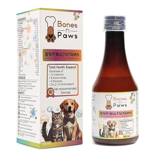 Bones & Paws B’N’P Syrup Multivitamin for Dogs & Cats (200 ml) | 12 Vitamins, 9 Amino Acids, 4 Minerals & CoQ10 | Skin, Coat, Immunity & Energy Support |