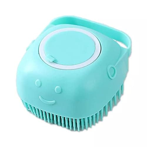 BRAND VILLA Pet Grooming Bath Massage Brush with Soap & Shampoo Dispenser | Soft Silicone Bristles for Long & Short Haired Dogs & Cats | Shower Scrubber for Gentle Cleaning