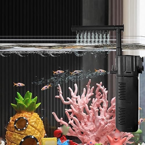 Buraq Silent Fountain Aquarium Filter – 4-in-1 Submersible Pump for Filtration, Oxygenation, Wave & Fountain, 18W Powerful Water Flow 1000L/H, Multi-Mode Fish Tank Filter (1.5–2.5 FT Tanks)