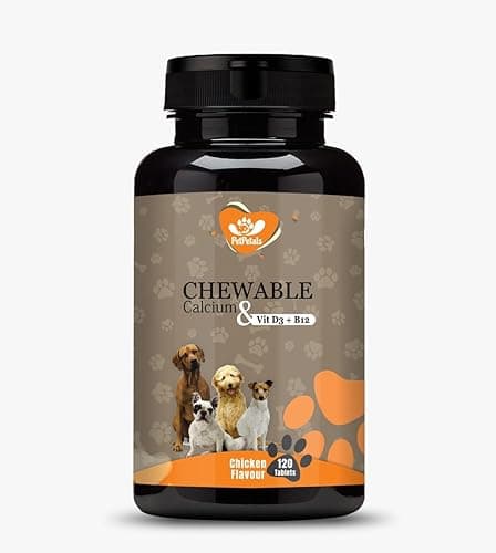 Chewable Calcium & Vitamin D3, B12 for Dogs Supplement Supports Bone Health & Immune System |Chicken Flavour -120 Tablets