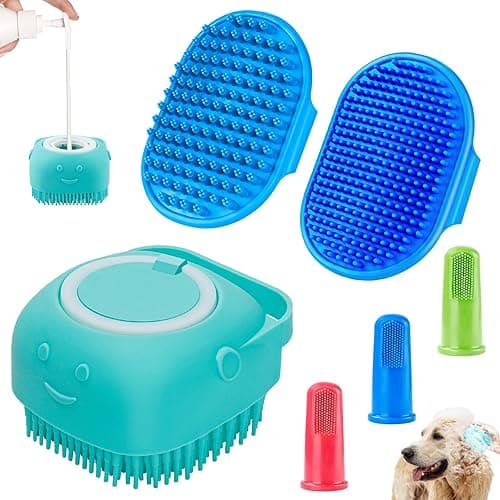 Comotech 3PCS Dog Bath Brush | Dog Shampoo brush | Dog Scrubber for Bath | Pet-Dog Bath Massage Brush Scrubber | Dog Shower/Wash /Grooming/Washing Brush with Adjustable Ring Handle for Short & Long