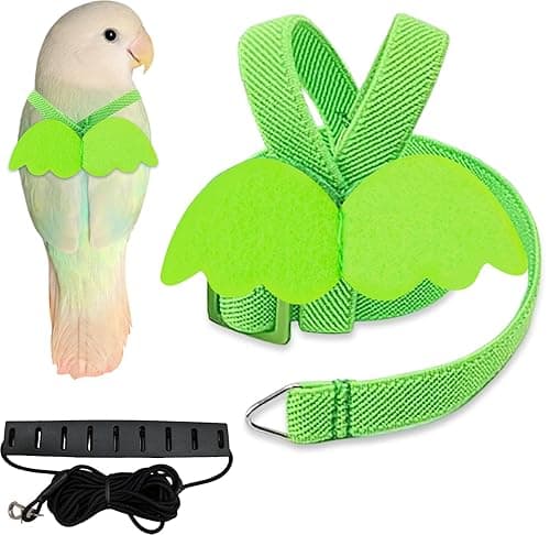 CoolShef Green Pet Bird Harness and Leash - Adjustable Parrot Belt with Elastic String Mini Lightweight, Suitable for Little Sun, Xuan Feng Chest Between 10-15cm/3.94-5.91inch