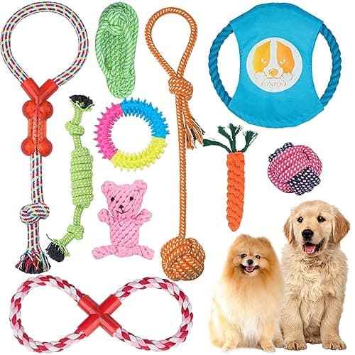 Dog Chew Toys for Small to Medium Dogs - 10 Pack Tough Dog Toys, Interactive Rope Teething Toy for Puppy, Durable Tug of War Toy, Birthday and Festival Gift Toy Set
