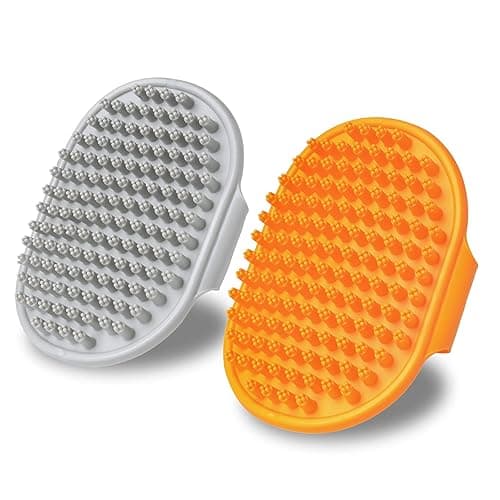 Dog Grooming Brush, 2 Pcs Pet Shampoo Brush Dog Bath Grooming Shedding Brush Soothing Massage Rubber Comb with Adjustable Ring Handle for Short Long Haired Dogs and Cats