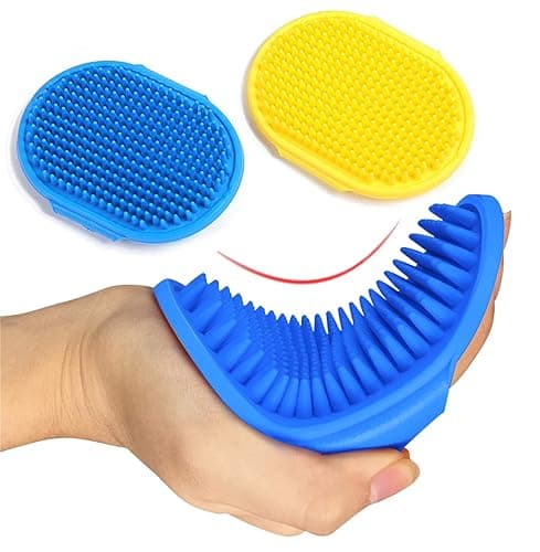 Dog Grooming Brush, Pet Shampoo Bath Brush Shedding Soothing Massage Rubber Comb with Adjustable Ring Handle for Long Short Haired Dogs and Cats 2pcs