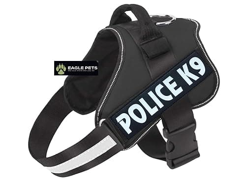 Dog Harness Police K9, No Pull Dog Belt Reflective Soft Padded Easy Control Dog Chest Belt, No More Pulling Or Choking, for Large Medium Small Dogs Best for 23-36kgs Dogs (Large, Black)