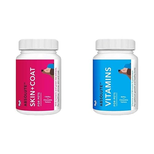 Drools Absolute Skin + Coat Tablet- Dog Supplement, 110 Pcs/400gm & Absolute Vitamin Tablet- Dog Supplement, 50 Pieces